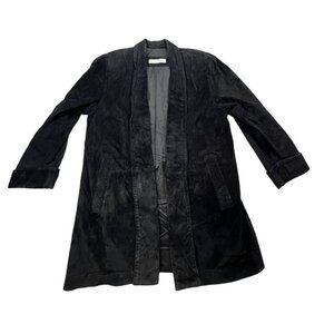 Vintage Evan Davies Womens 6 Suede Coat Black Silky Pig Suede Trench Long Jacket
